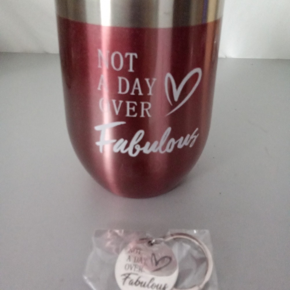 Not A Day Over Fabulous Rose Gold Insulated Wine Tumbler and Keychain Set